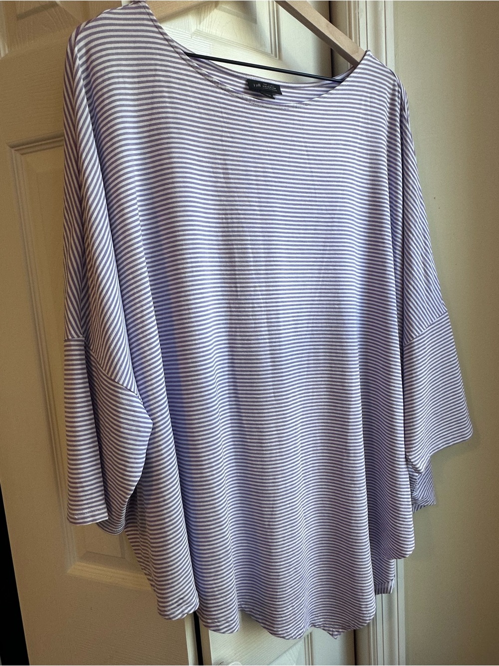 J. Jill Lavender & White Striped Tunic with Asymmetrical Hemline